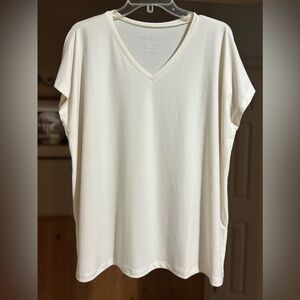 Susan Graver Liquid Knit Blouse Size PL Ivory Cream Button Front Casual Stretchy